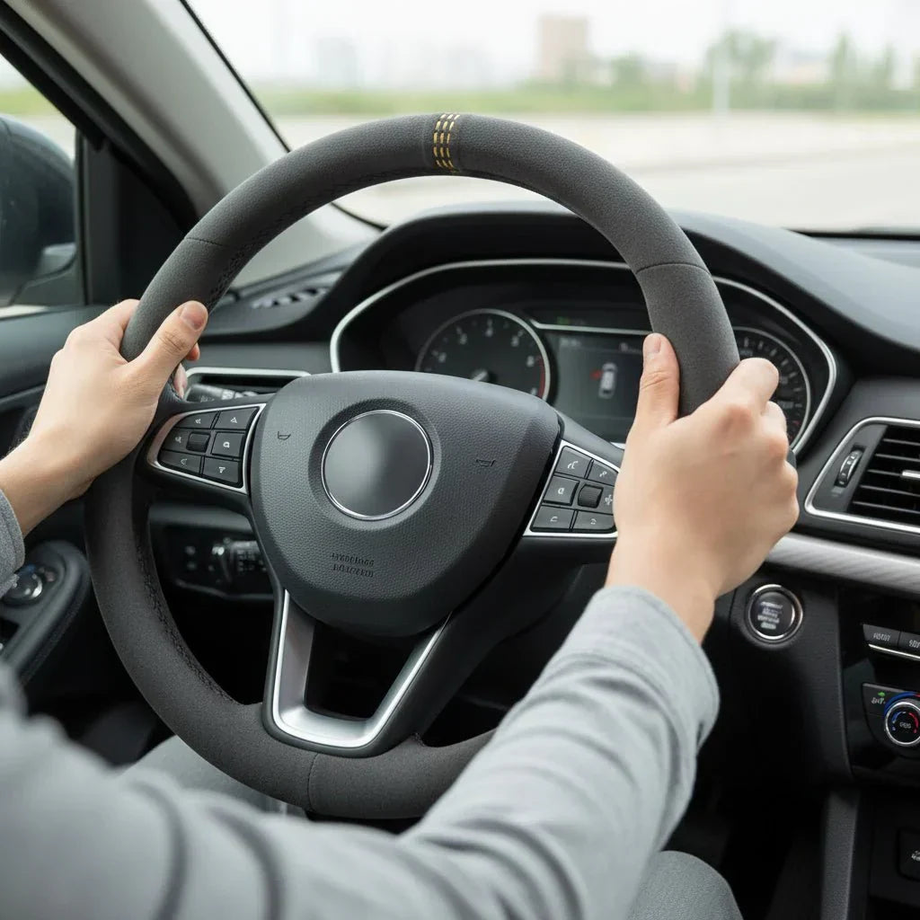 כיסוי הגה יוקרתי Autosuede מעור בקר — מגע רך ונושם, התאמה מושלמת