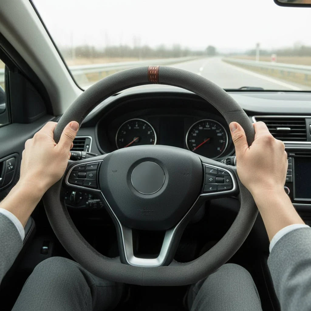 כיסוי הגה יוקרתי Autosuede מעור בקר — מגע רך ונושם, התאמה מושלמת