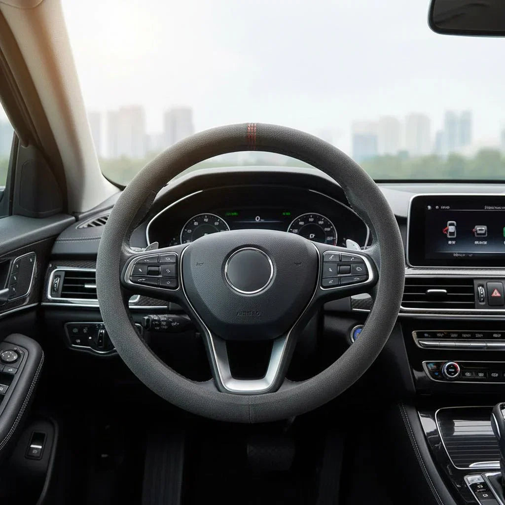 כיסוי הגה יוקרתי Autosuede מעור בקר — מגע רך ונושם, התאמה מושלמת