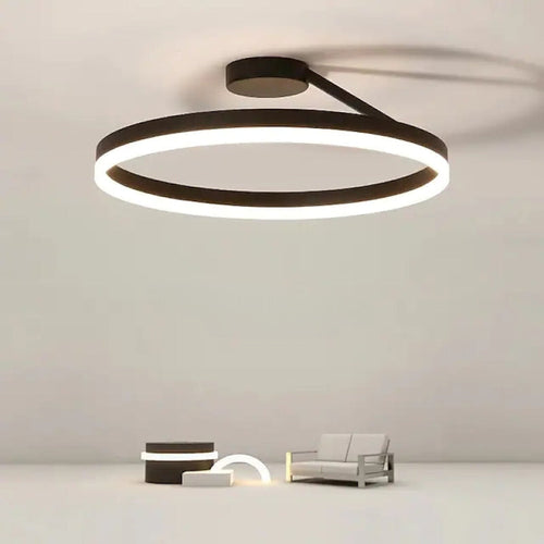 מנורת טבעת LED בקוטר 50cm, ניתנת לעמעום, מתכת/אקריליק, שחור/לבן