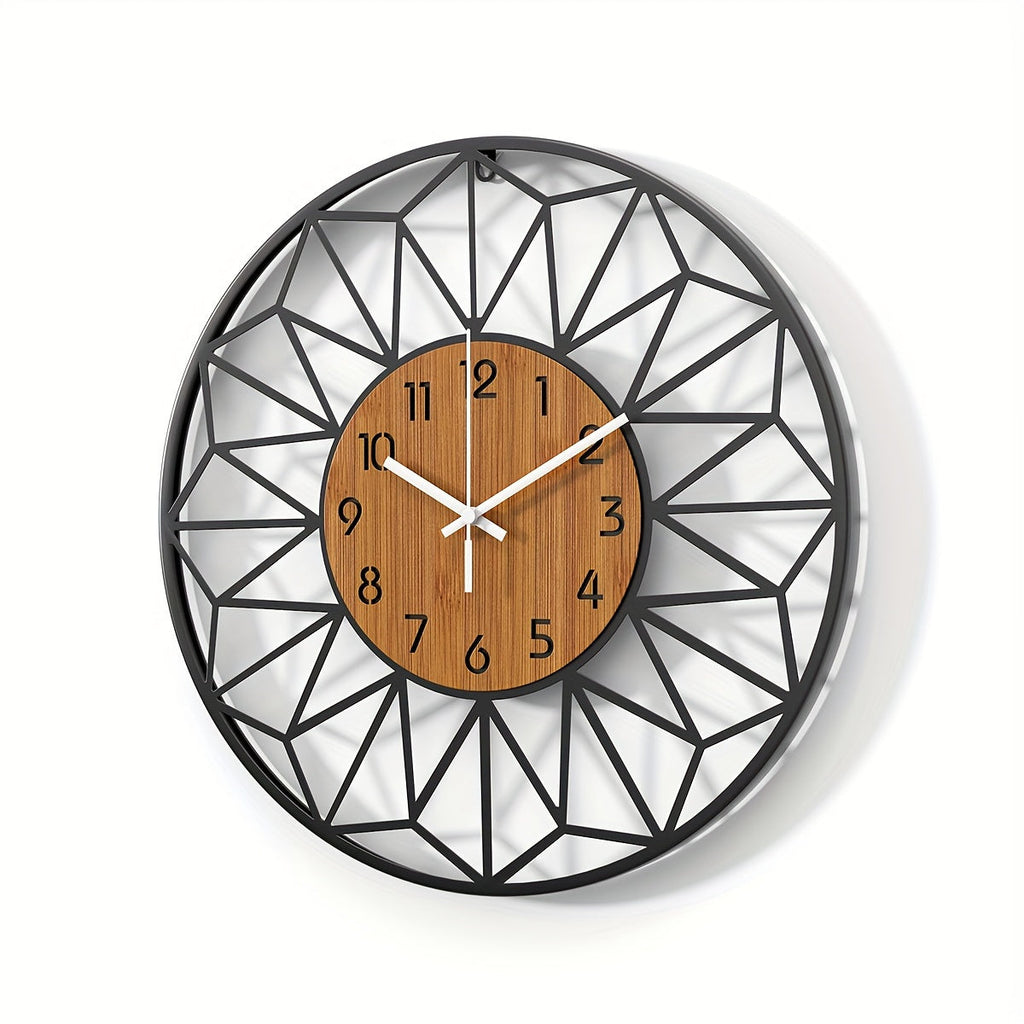 Modern Metal Wall Clock | Wood Grain Centre Design | Wildoxy