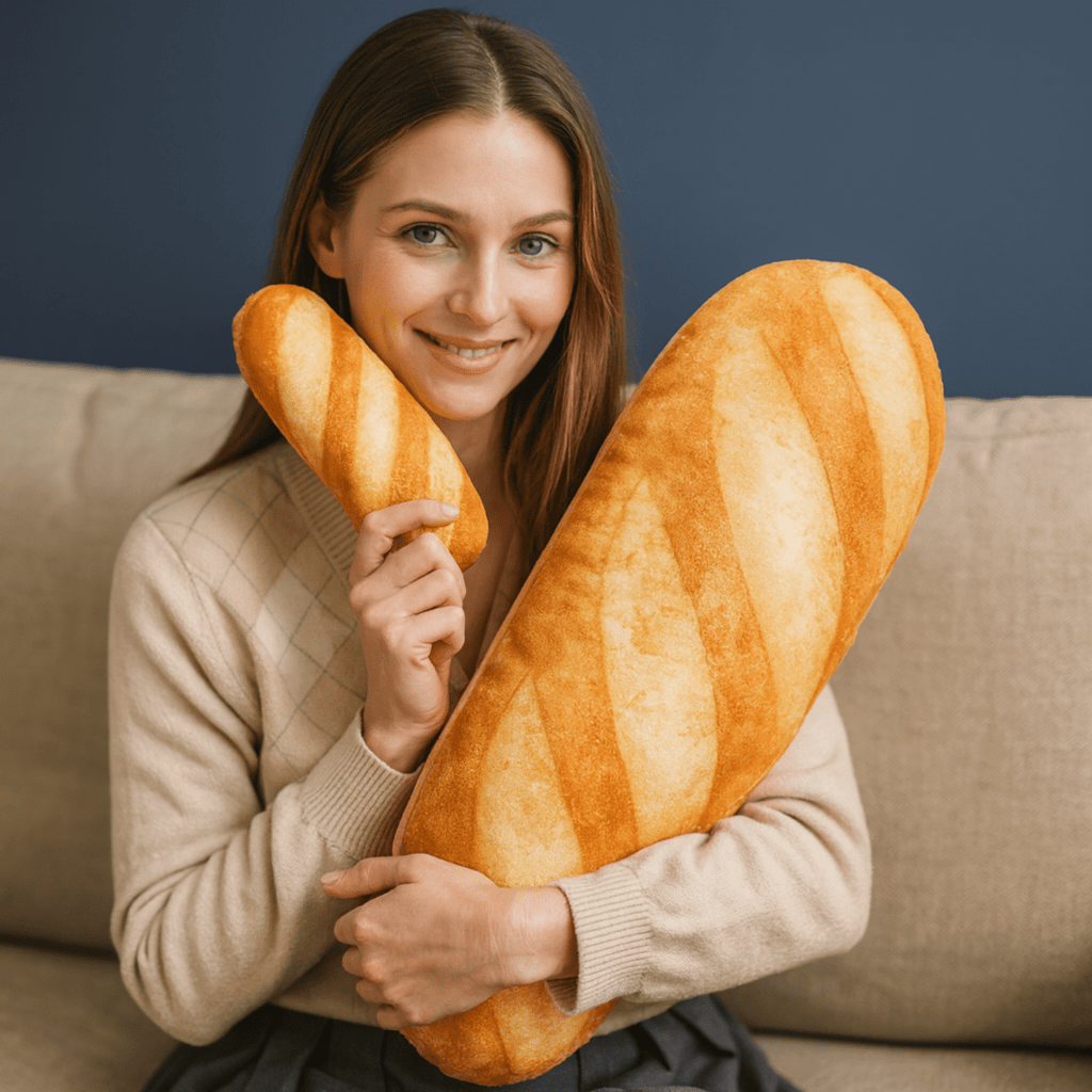 Pluszowa poduszka w kształcie bagietki Baguettina — realistyczny kształt bagietki