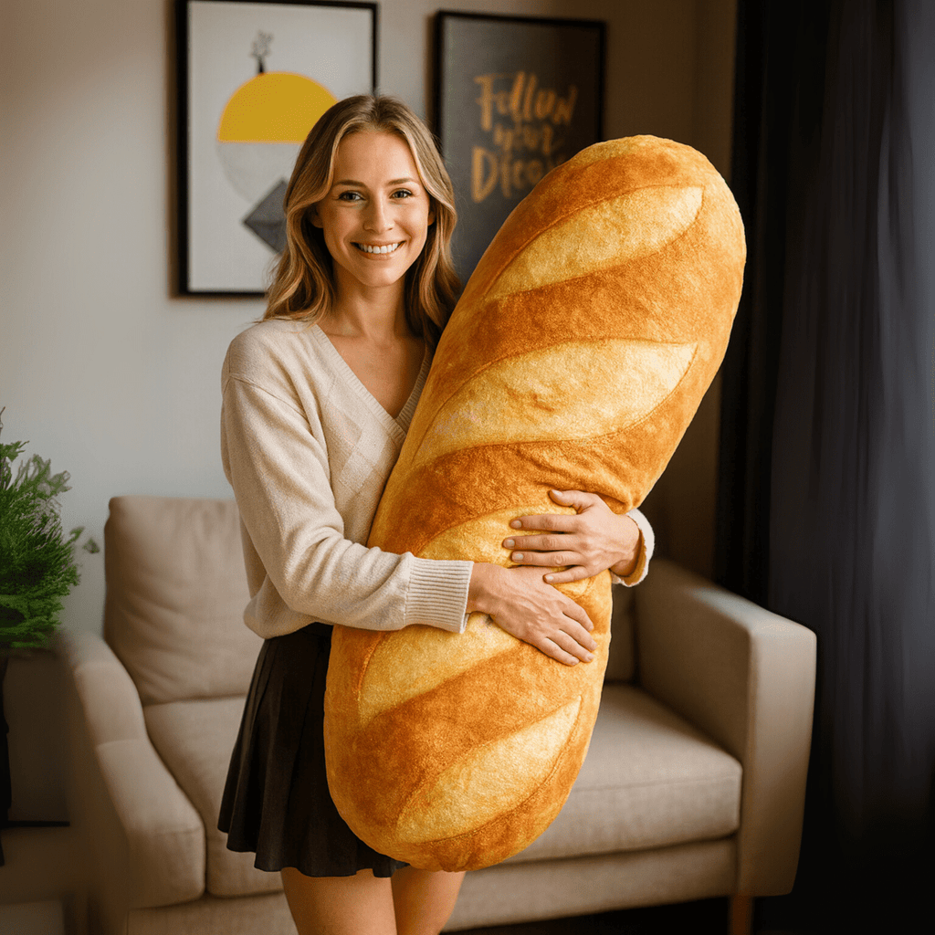 Pluszowa poduszka w kształcie bagietki Baguettina — realistyczny kształt bagietki