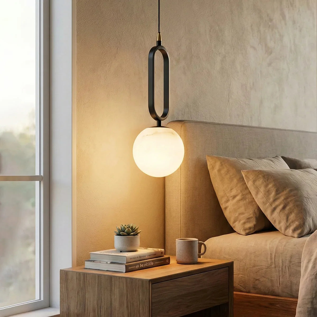 Ball Alabaster Oval Ring Pendant Lamp | wildoxy