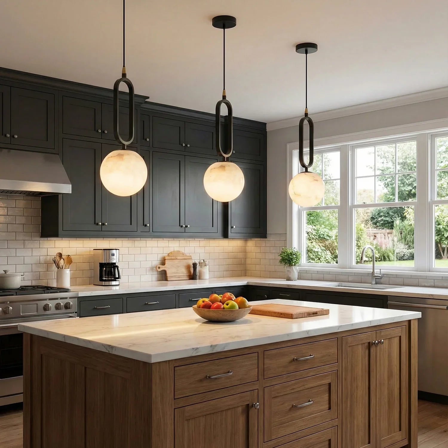 Ball Alabaster Oval Ring Pendant Lamp | wildoxy