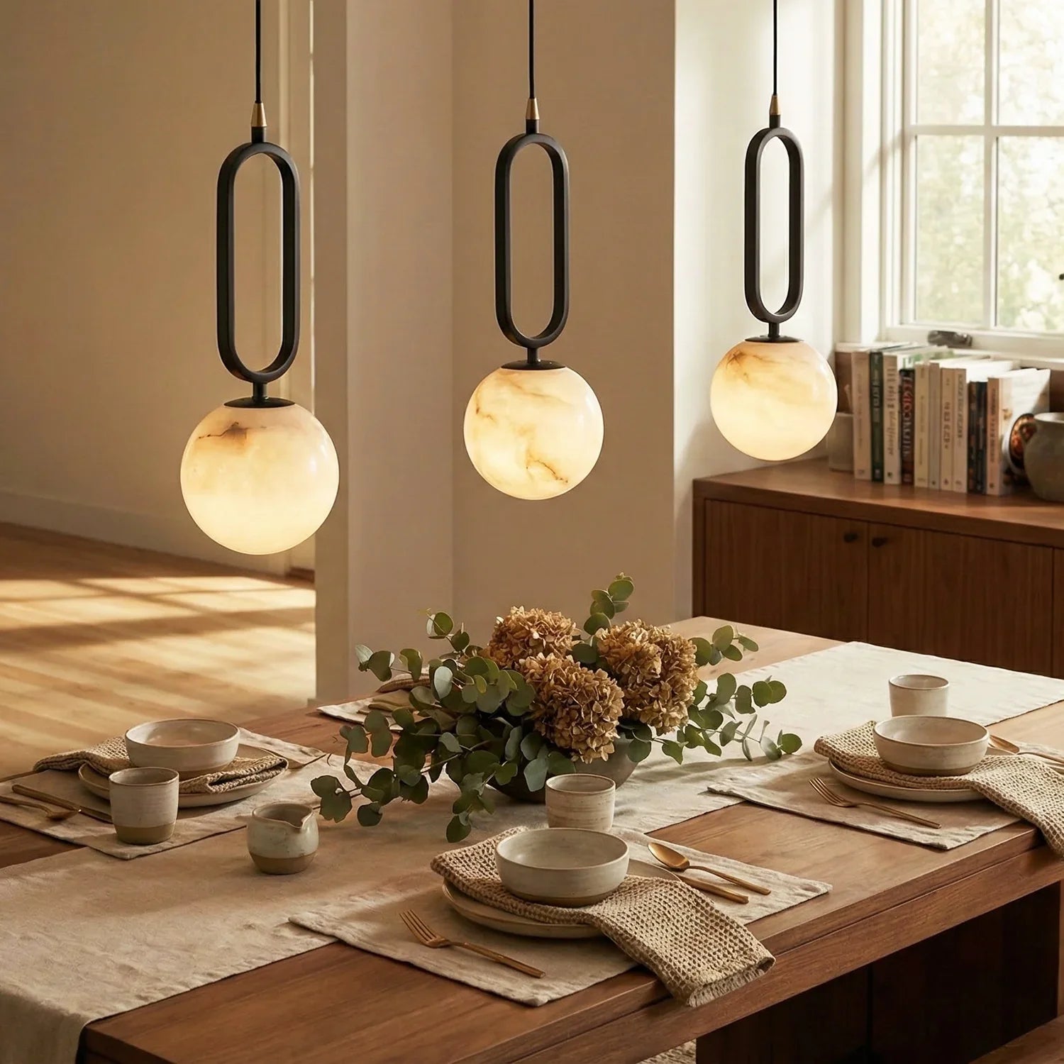 Ball Alabaster Oval Ring Pendant Lamp | wildoxy
