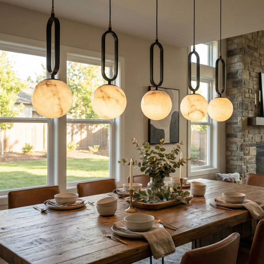 Ball Alabaster Oval Ring Pendant Lamp | wildoxy