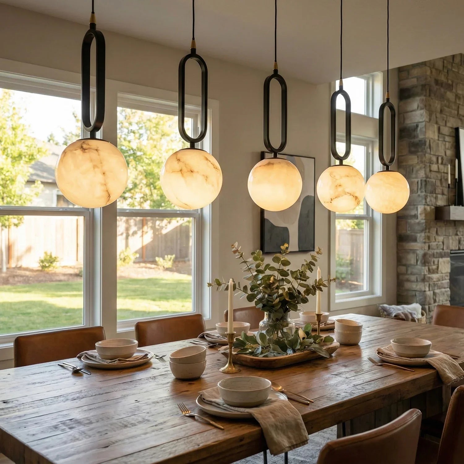Ball Alabaster Oval Ring Pendant Lamp | wildoxy