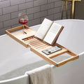 Aurevo Extendable Bamboo Bathtub Tray — Wine Glass Holder, Book Holder, Expands 75 cm to 109 cm