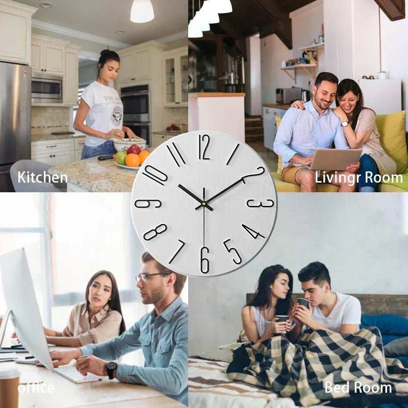 BareTimber שעון קיר סקנדינבי – לוח עץ טבעי ללא מסגרת