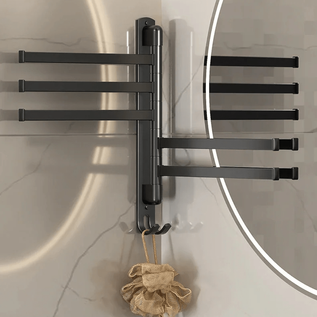 BATHARC Toallero de cinco brazos — brazos giratorios, acabado negro mate