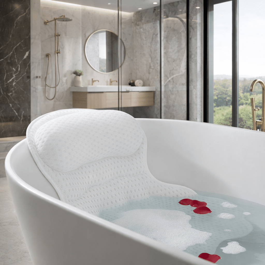 Bathora Cojín ergonómico de baño con soporte 4D para cuello y espalda, ideal para el spa