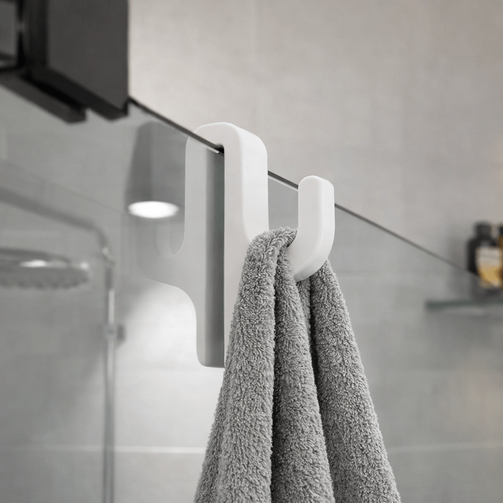 Bathvitra Edles Glas-Badezimmeraccessoire — Kompakte 3D-Glassilhouette, Unterstützung für Handtuch und Bademantel