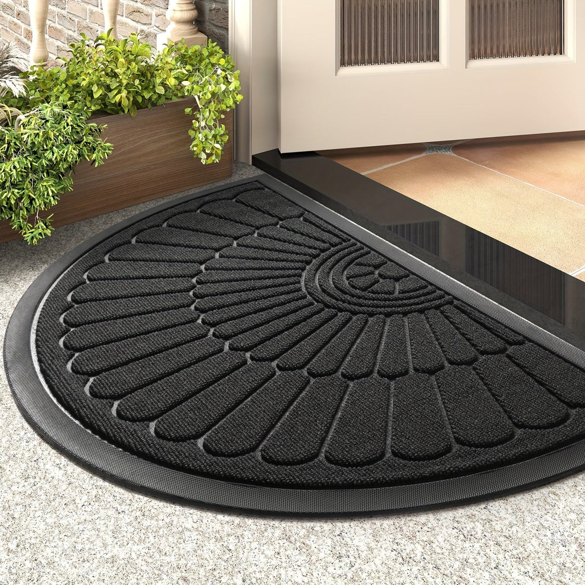 Halfronde rubberen mat — antislip, zwart/grijs/bruin, 43x75/60x90 cm