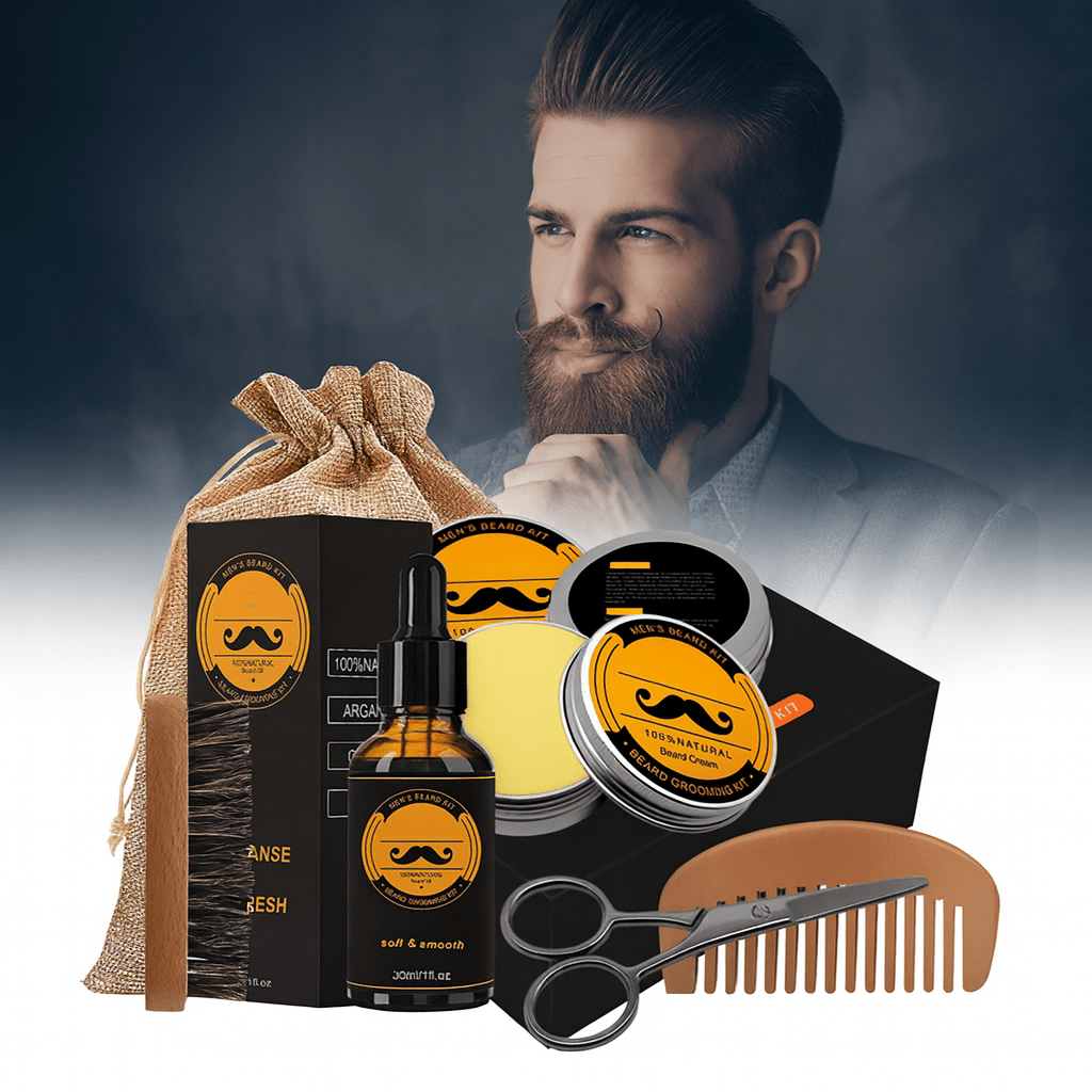 BeardVita komplett skjeggvekstsett — 0.5mm dermaroller, olje og balsam