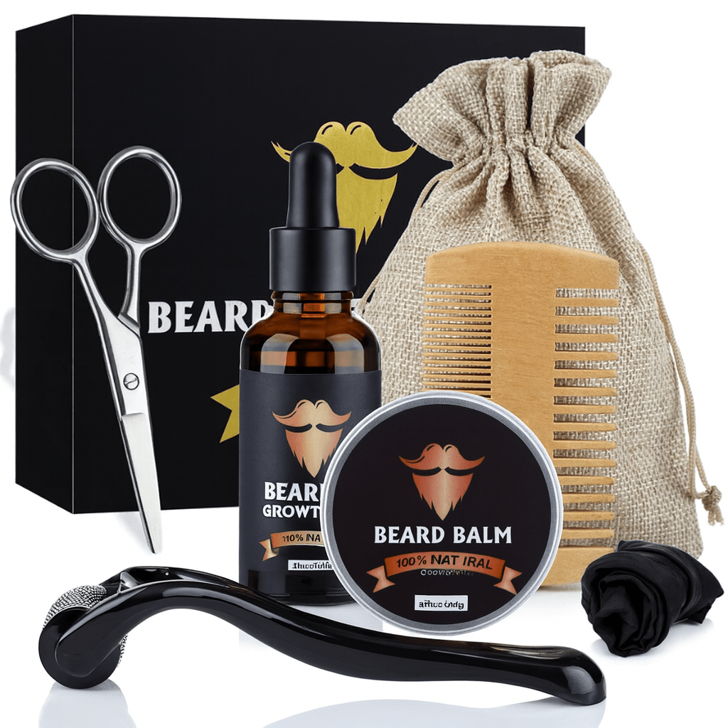BeardVita komplett skjeggvekstsett — 0.5mm dermaroller, olje og balsam