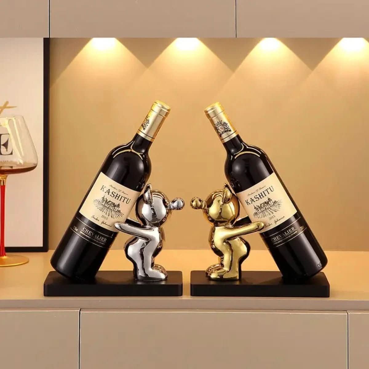 Bearwine Soporte cerámico para vino — estante con diseño de oso tierno