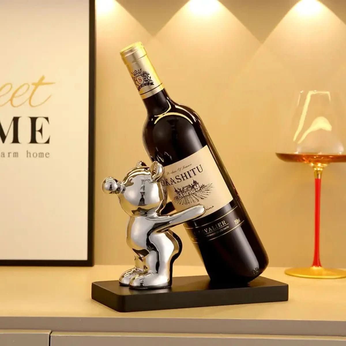 Bearwine Soporte cerámico para vino — estante con diseño de oso tierno