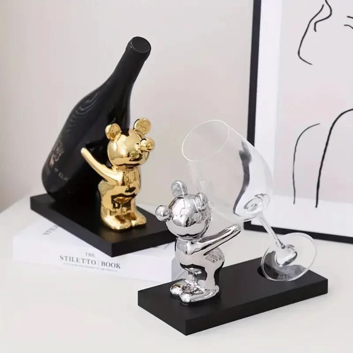 Bearwine Soporte cerámico para vino — estante con diseño de oso tierno
