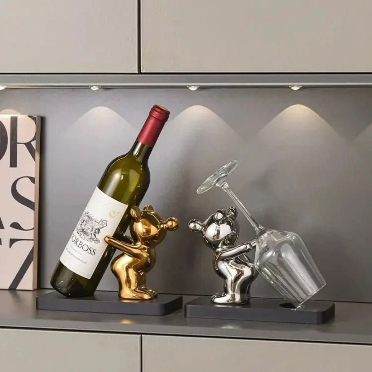 Bearwine Soporte cerámico para vino — estante con diseño de oso tierno