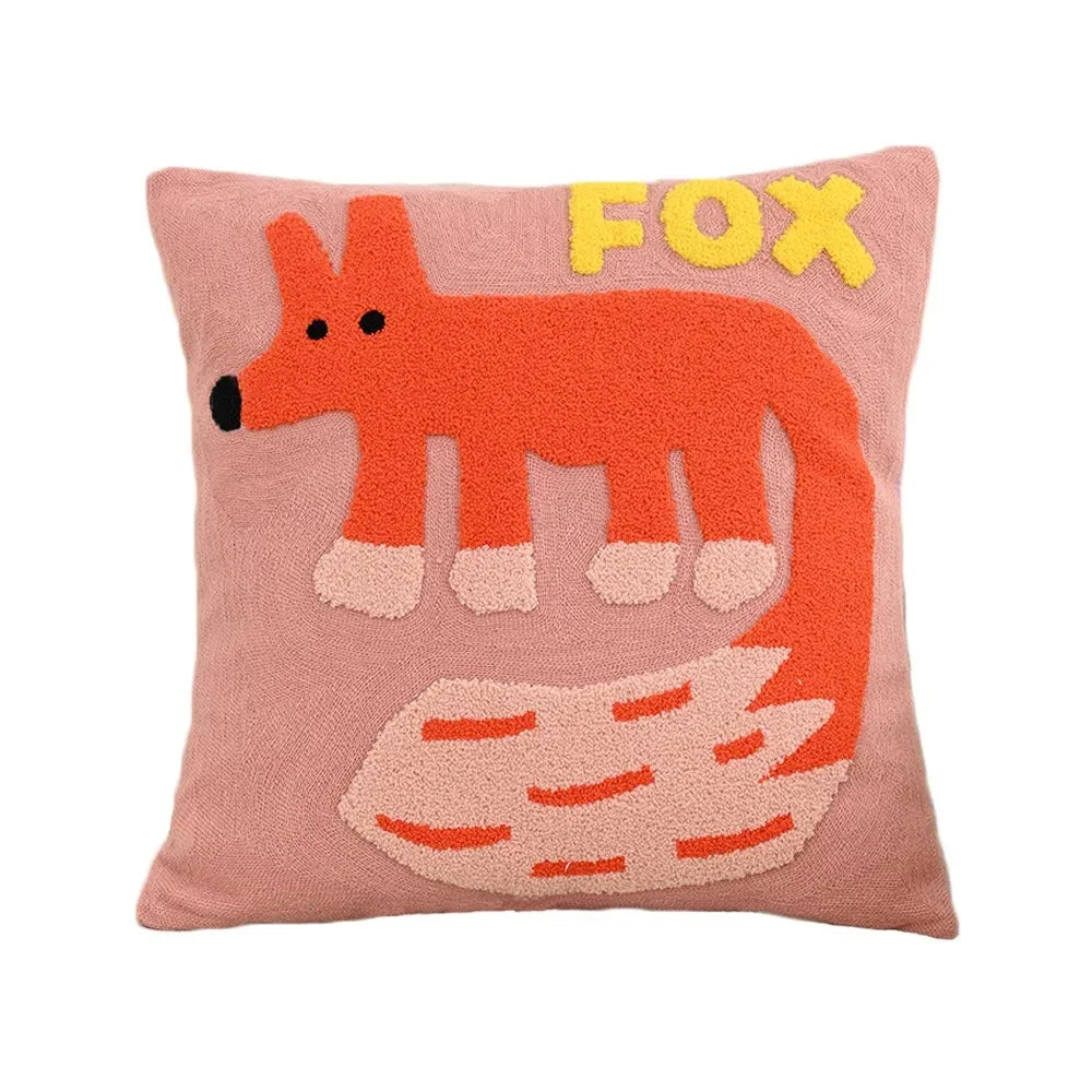 Față de pernă scandinavă cu broderie cu animale, 45x45, poliester și bumbac