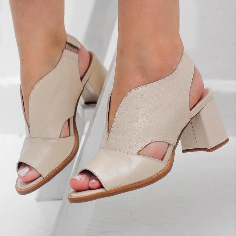 Damen-Ledersandalen mit Blockabsatz, offener Zehenpartie, Bordeauxrot
