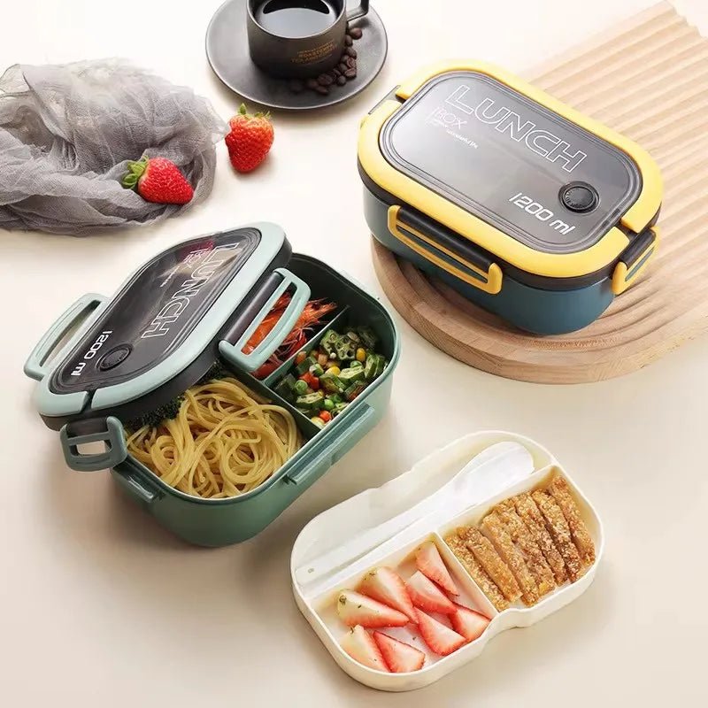BentoLevel dwupoziomowe pudełko na lunch z przyborami — konstrukcja z układanymi przegrodami