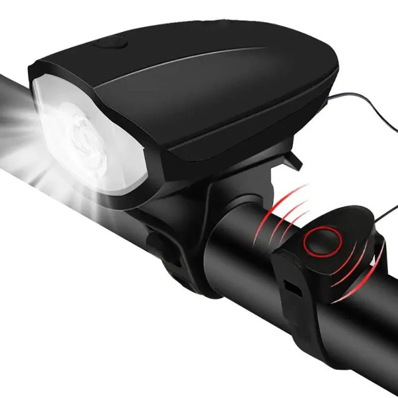 BIKEALERT ładowana lampka rowerowa — wbudowany klakson, biała przednia lampka LED, system zasilania Type-C