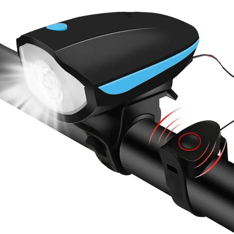 BIKEALERT ładowana lampka rowerowa — wbudowany klakson, biała przednia lampka LED, system zasilania Type-C