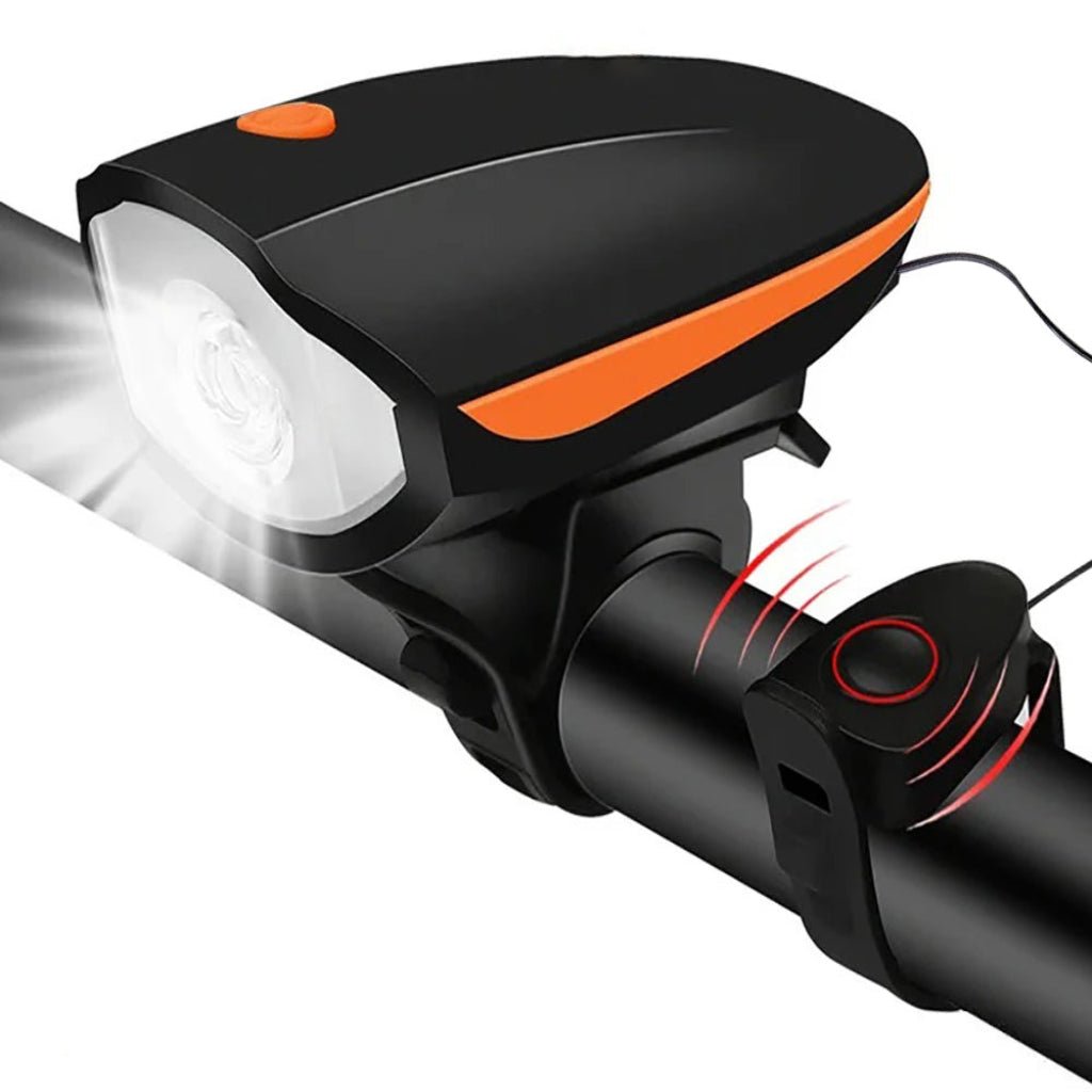 BIKEALERT ładowana lampka rowerowa — wbudowany klakson, biała przednia lampka LED, system zasilania Type-C