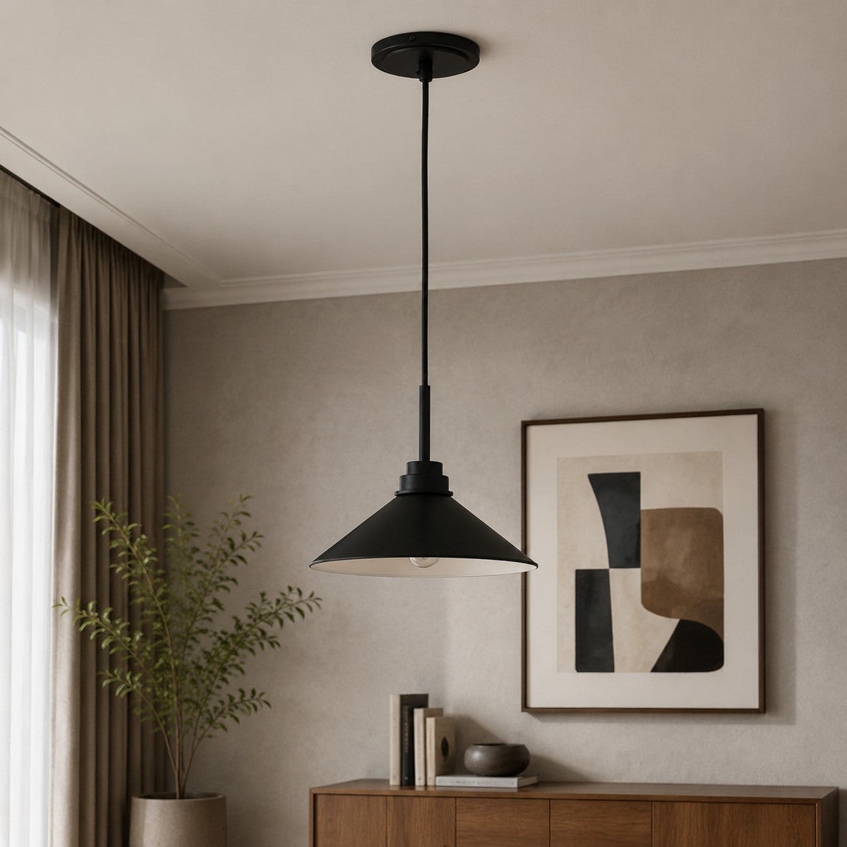 Kegelförmige Pendelleuchte — dimmbarer Landhausstil