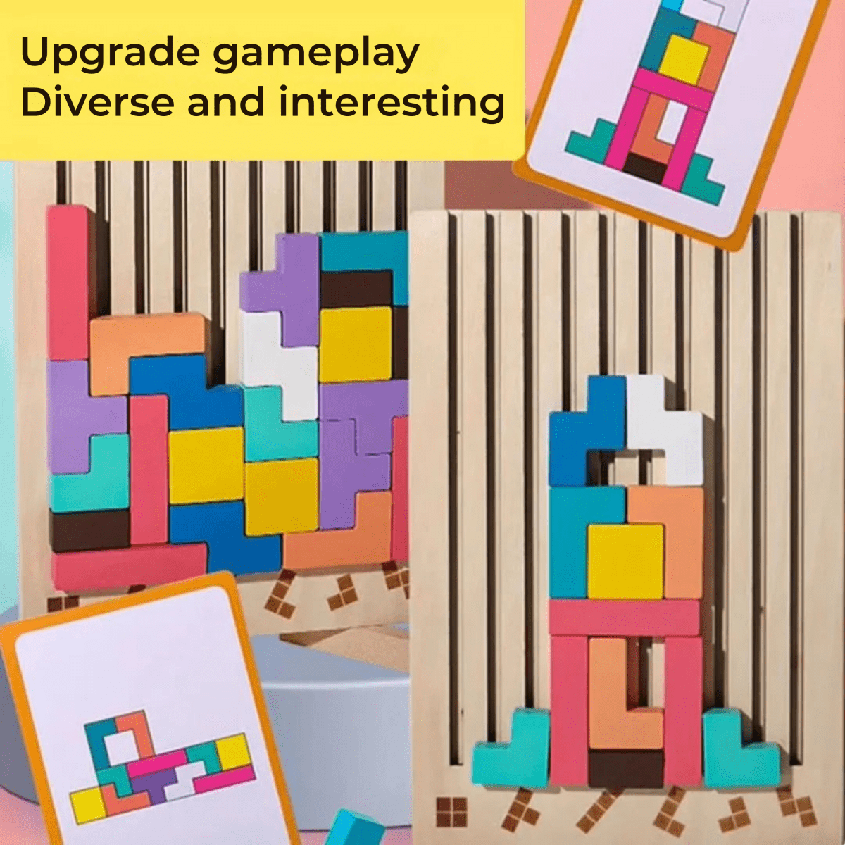 Blockwise Ξύλινο παιχνίδι στοίβαξης Tetris — Πάζλ χρωμάτων και σχημάτων Montessori