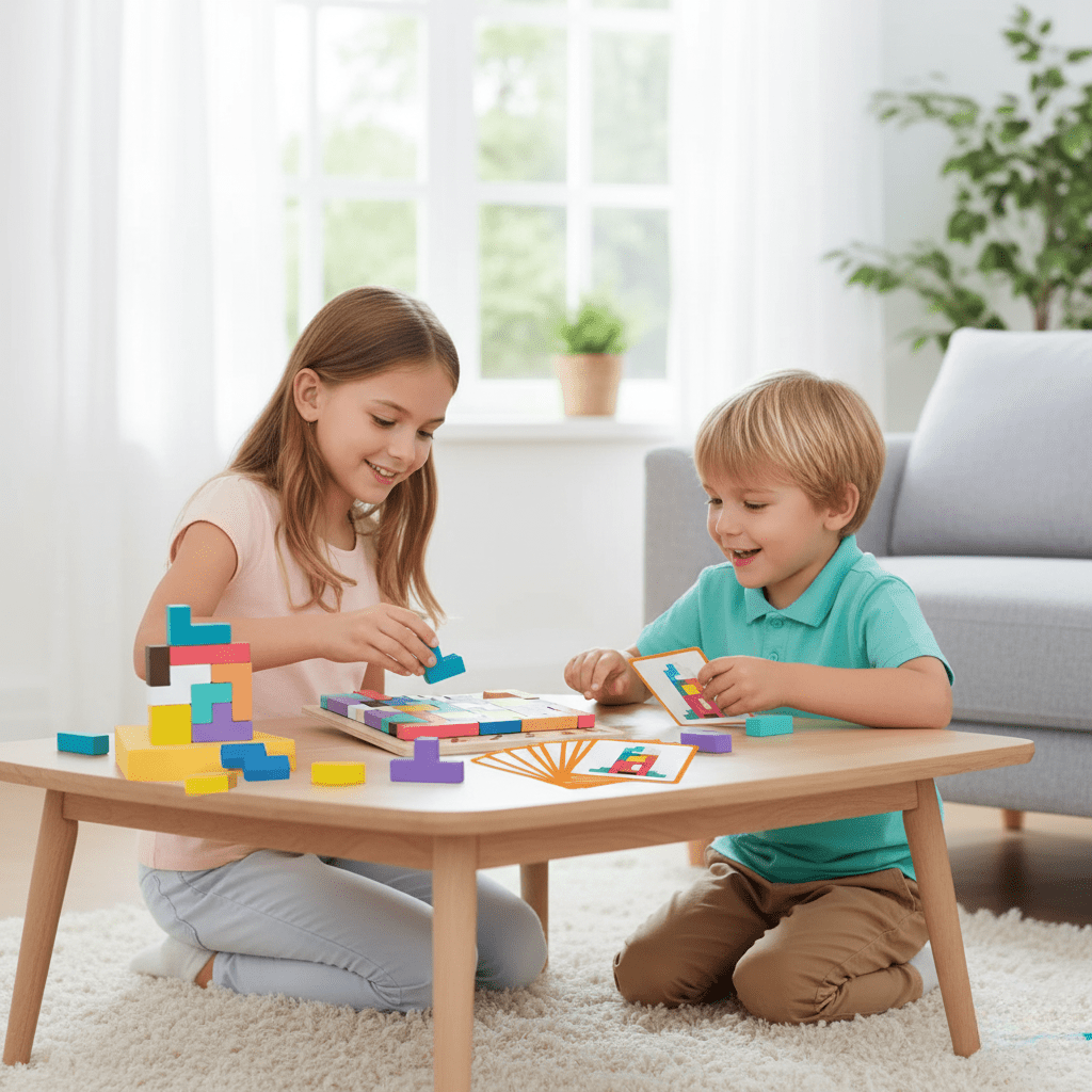 Blockwise Ξύλινο παιχνίδι στοίβαξης Tetris — Πάζλ χρωμάτων και σχημάτων Montessori
