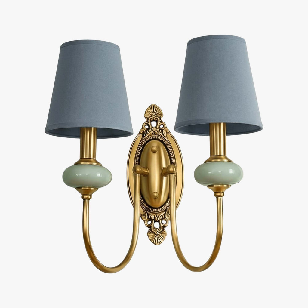 Keramische wandlamp met stoffen kap, 1 of 2 E27-lampen