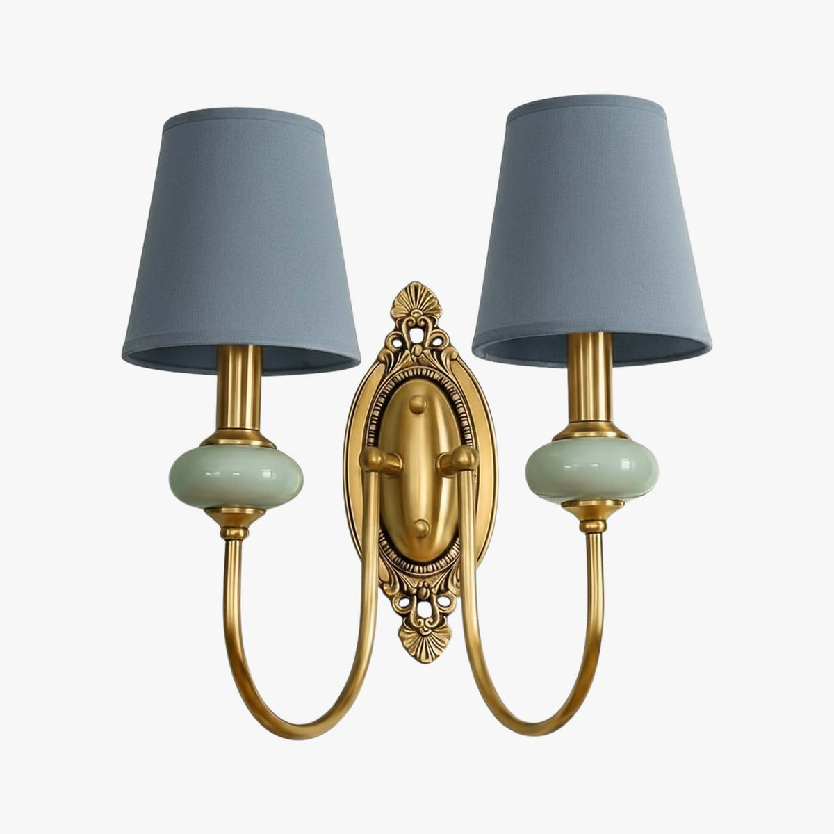 Keramische wandlamp met stoffen kap, 1 of 2 E27-lampen
