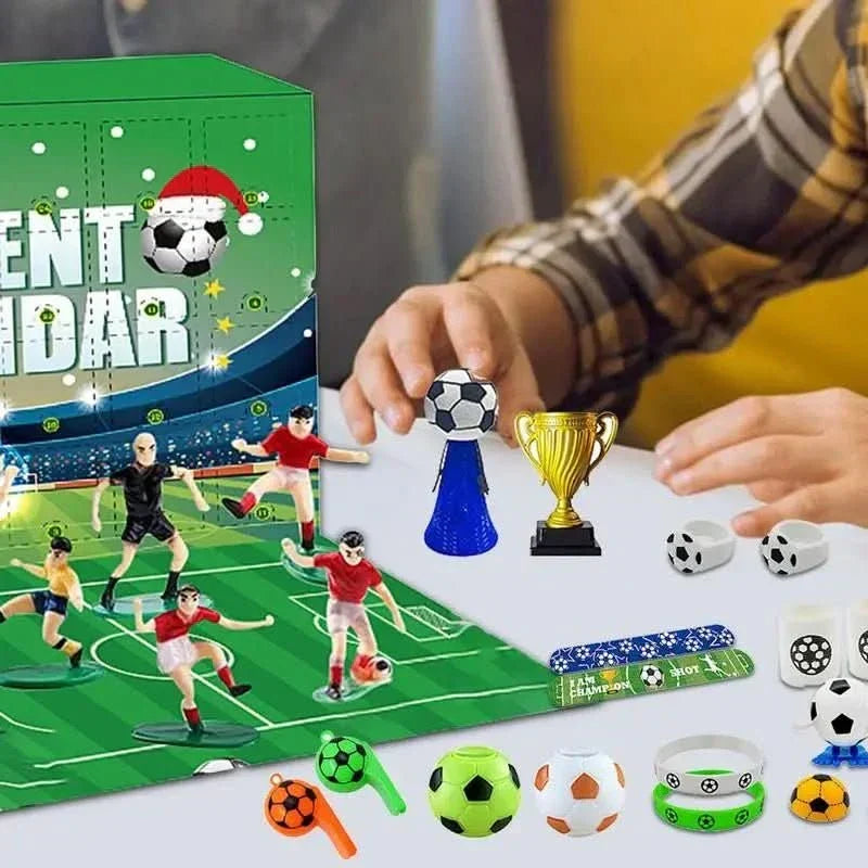 Fotbalový adventní kalendář BoxCalendar — sestavitelný stadion, uspořádání s 24 dvířky