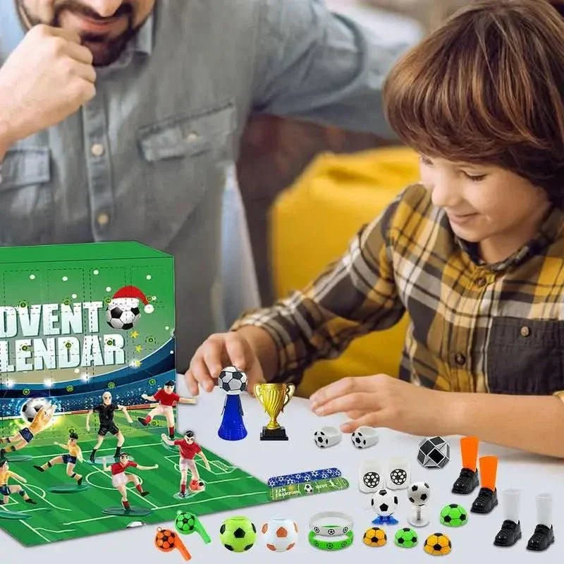 Fotbalový adventní kalendář BoxCalendar — sestavitelný stadion, uspořádání s 24 dvířky