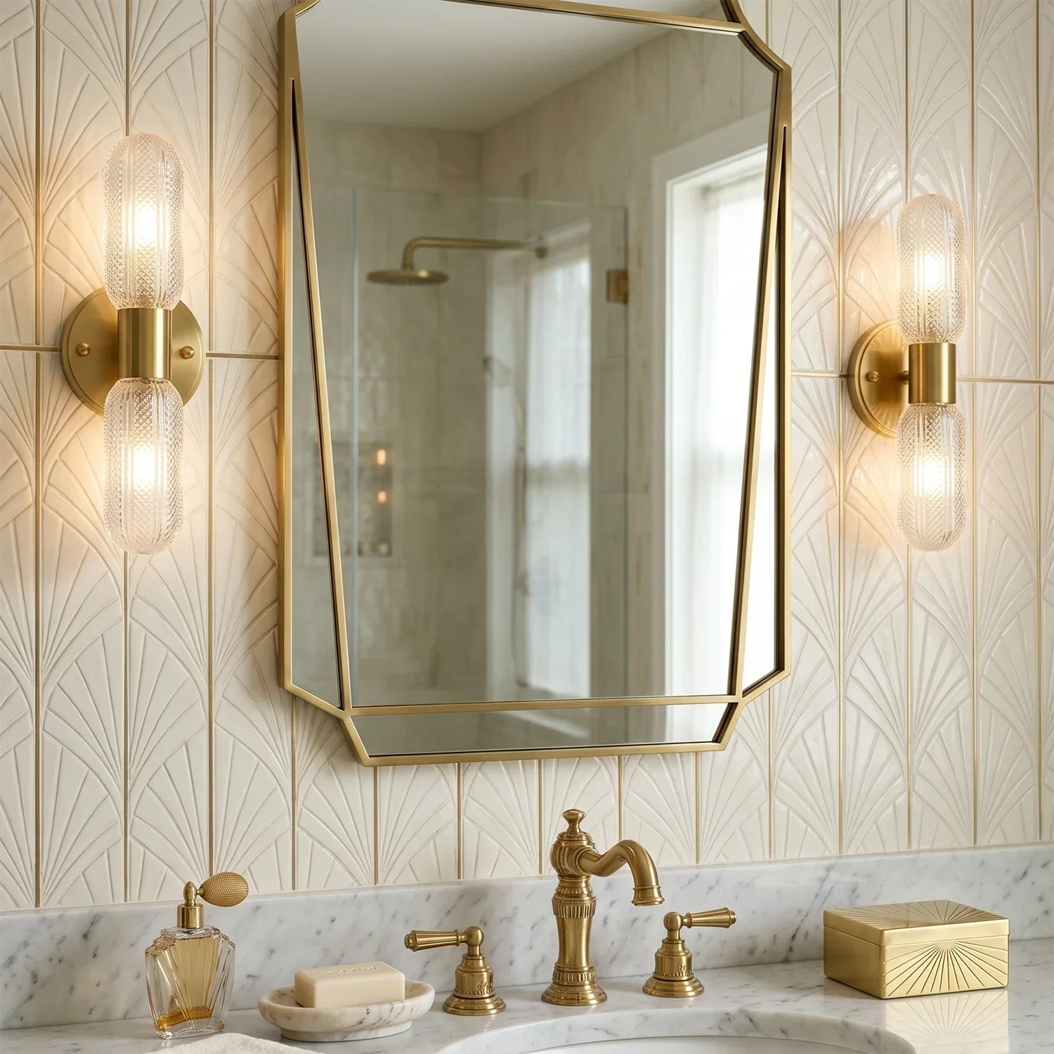 Brass Ribbed Glass Double Wall Sconce | wildoxy