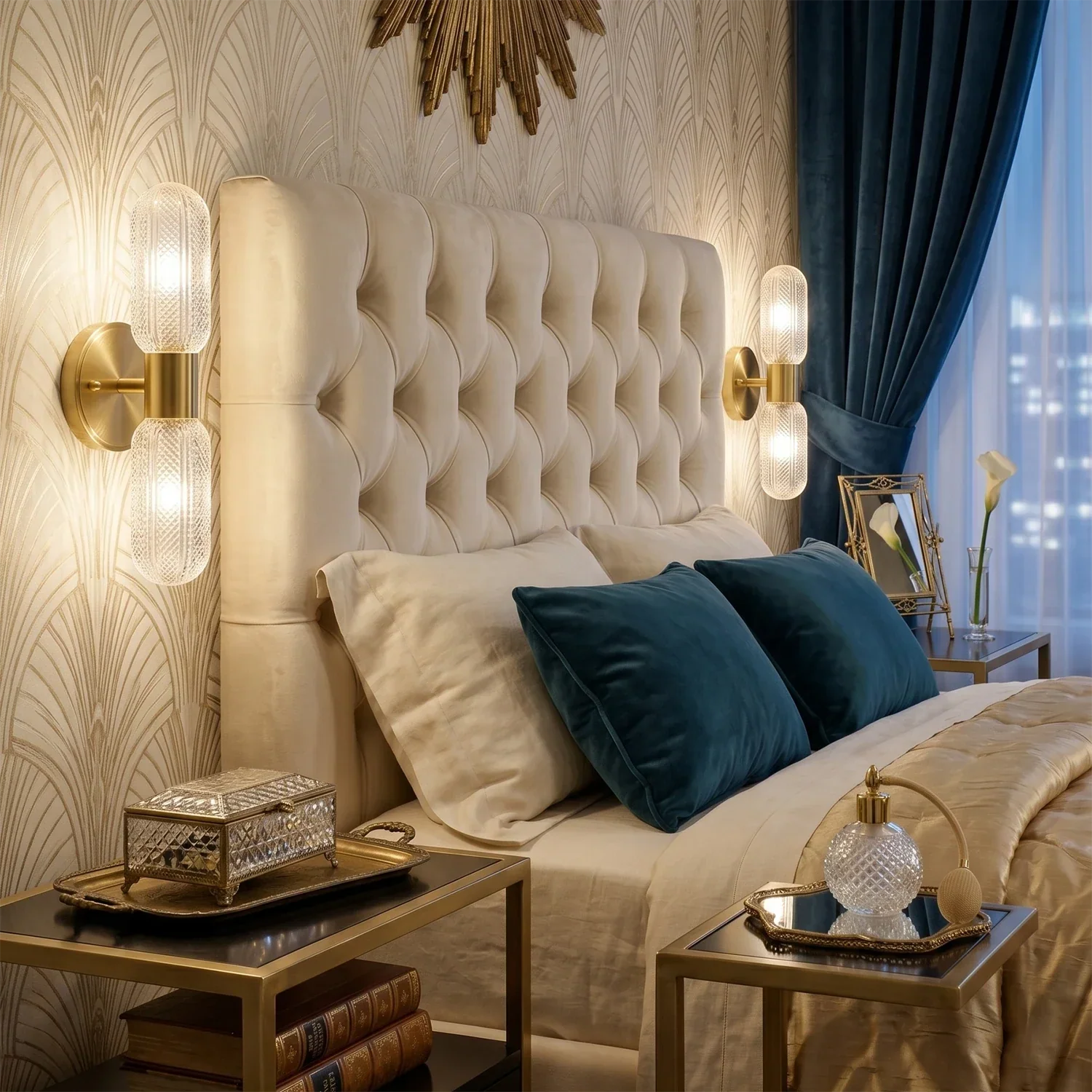Brass Ribbed Glass Double Wall Sconce | wildoxy