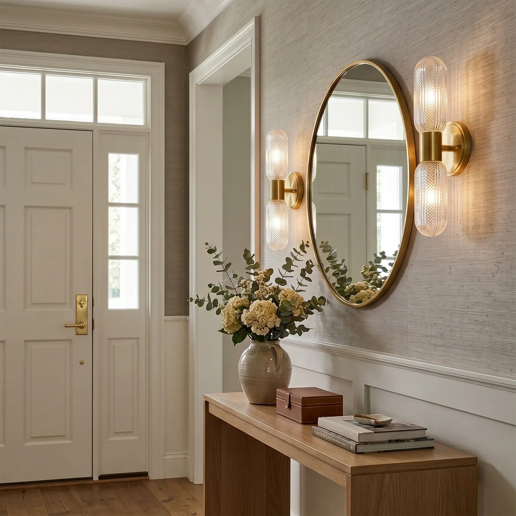 Brass Ribbed Glass Double Wall Sconce | wildoxy