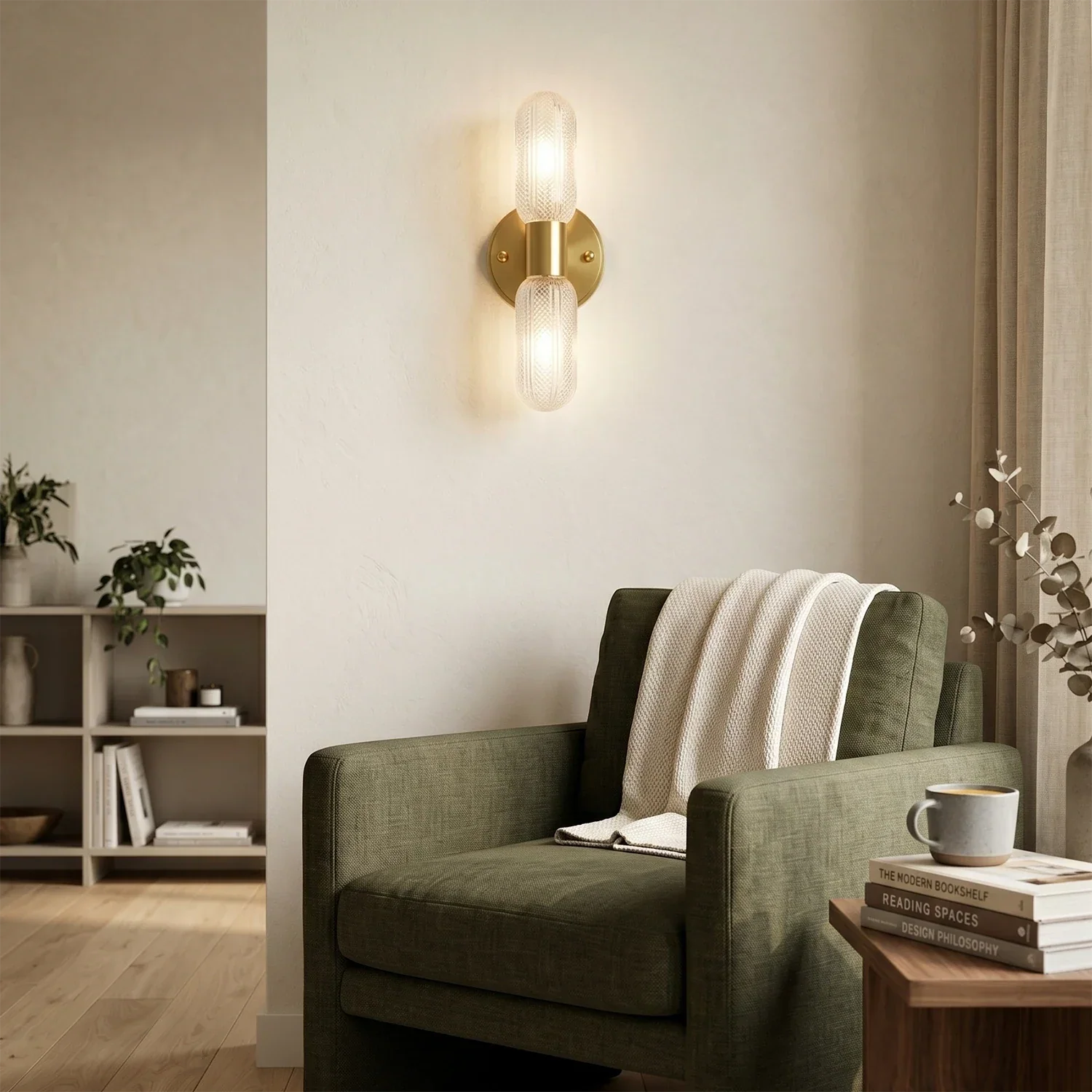 Brass Ribbed Glass Double Wall Sconce | wildoxy