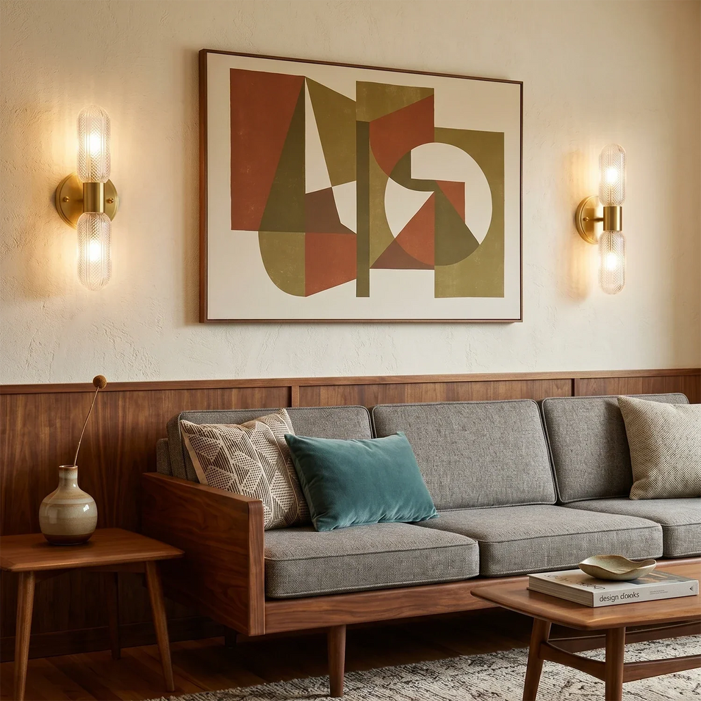 Brass Ribbed Glass Double Wall Sconce | wildoxy