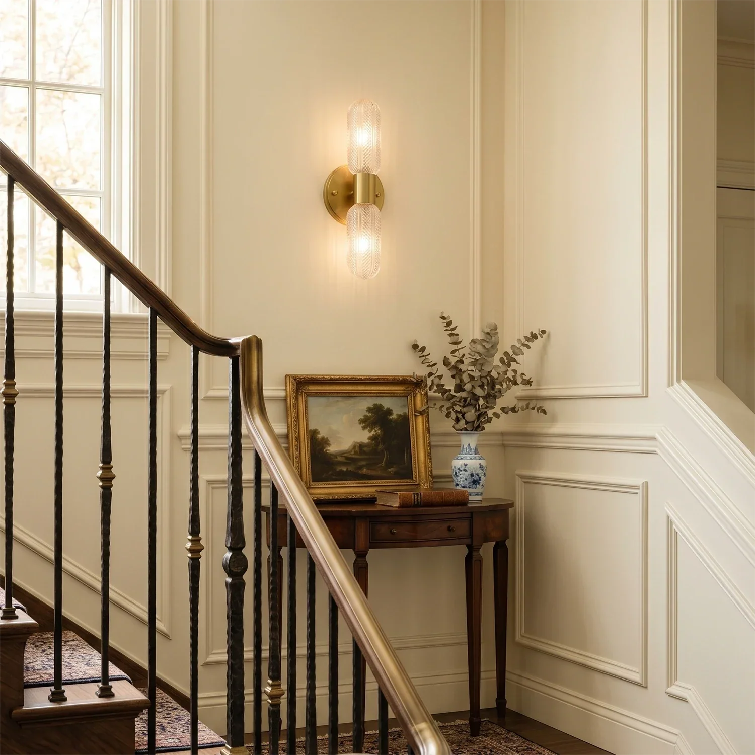 Brass Ribbed Glass Double Wall Sconce | wildoxy