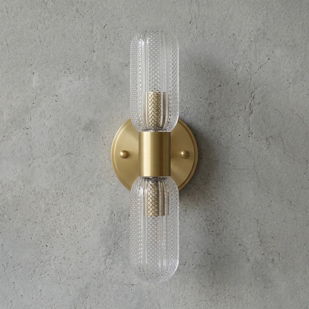Brass Ribbed Glass Double Wall Sconce | wildoxy
