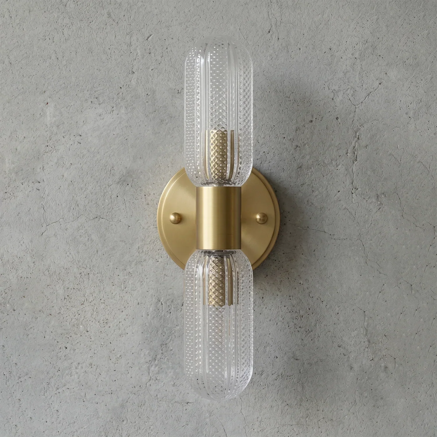 Brass Ribbed Glass Double Wall Sconce | wildoxy