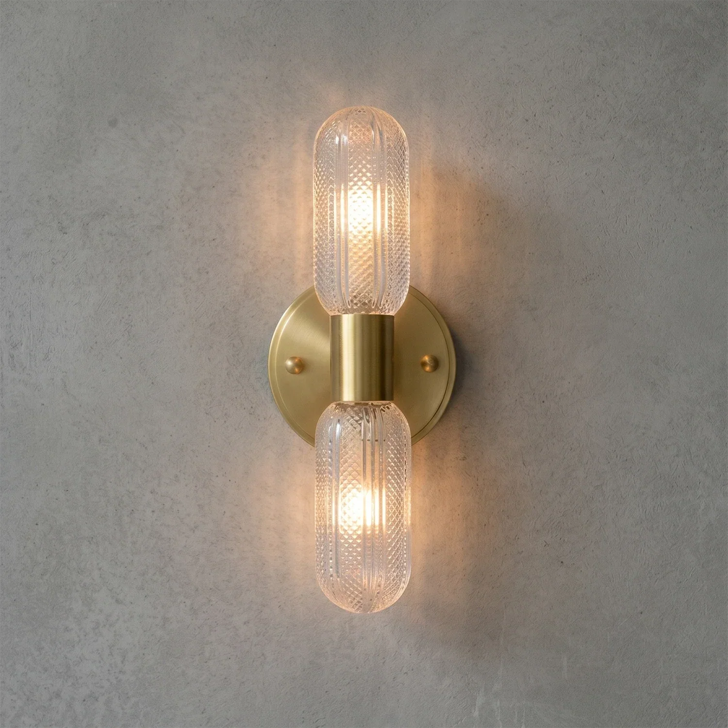 Brass Ribbed Glass Double Wall Sconce | wildoxy