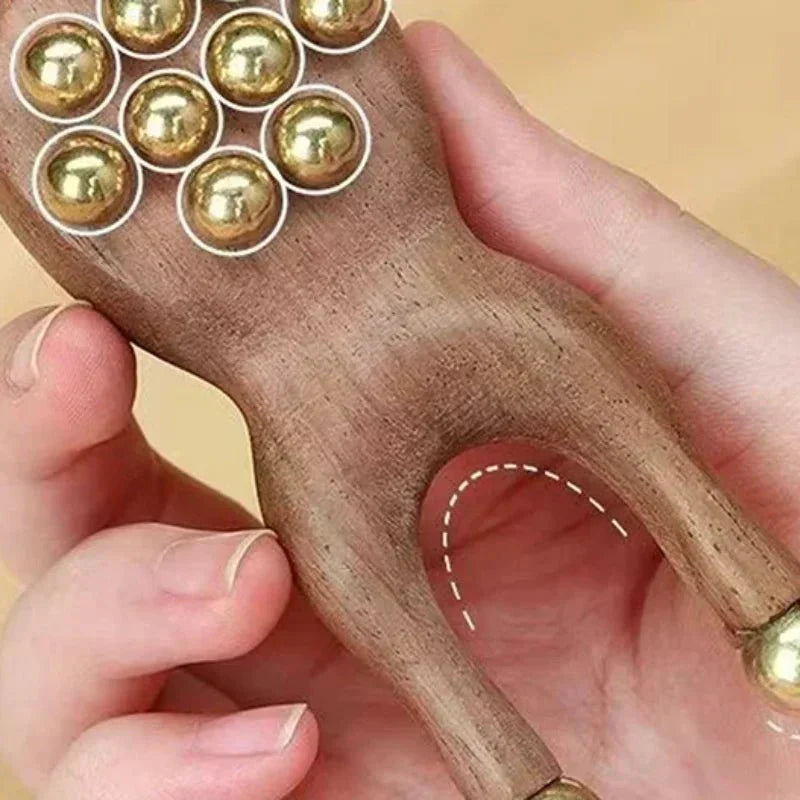 Brassflow Gesichtsmassagewerkzeug aus Holz für Gua Sha — glatte Oberfläche, integrierte Messingperlen
