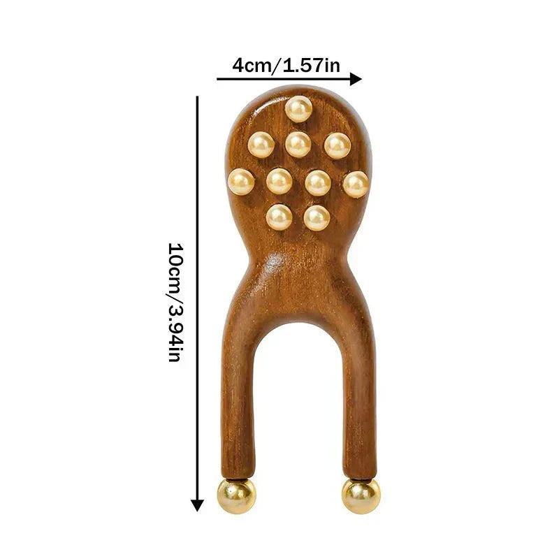 Brassflow Gesichtsmassagewerkzeug aus Holz für Gua Sha — glatte Oberfläche, integrierte Messingperlen