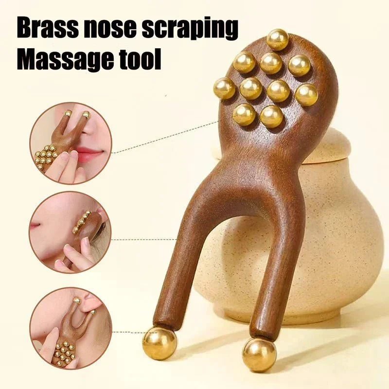 Brassflow Gesichtsmassagewerkzeug aus Holz für Gua Sha — glatte Oberfläche, integrierte Messingperlen