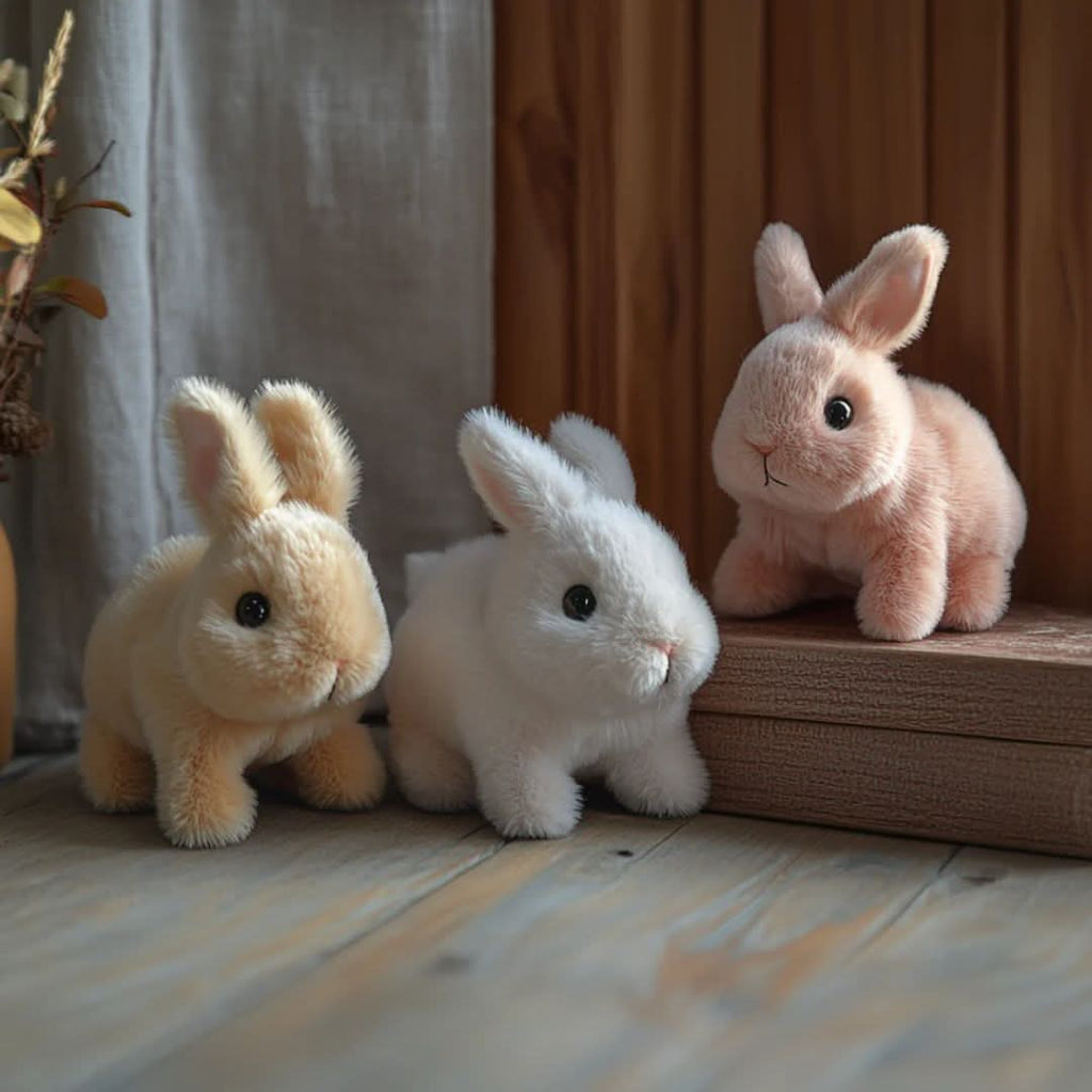 BunnyLoom élethű, ugráló nyusziplüss — interaktív mozgás- és hangmechanika